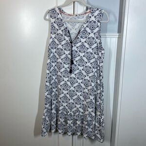 Boden Arabella Jersey Knit Sleeveless‎ Dress Navy Print Size 12 R flounce hem